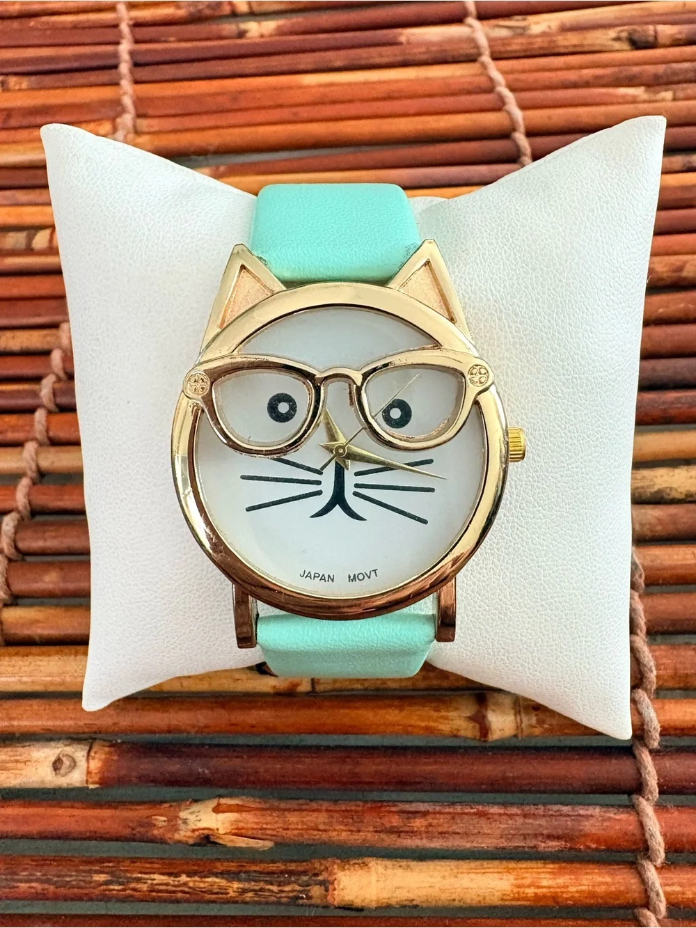 Mint Cat Watch with Gold Accents Needs Battery